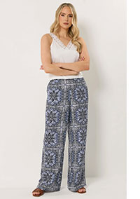 Blue Tile Print Wide Leg Trousers