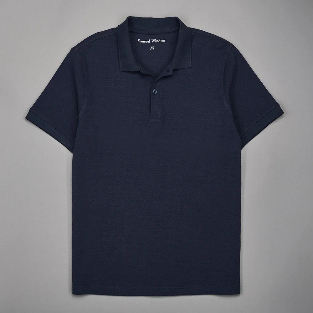 Image of Textured Waffle Polo Shirt - Slate