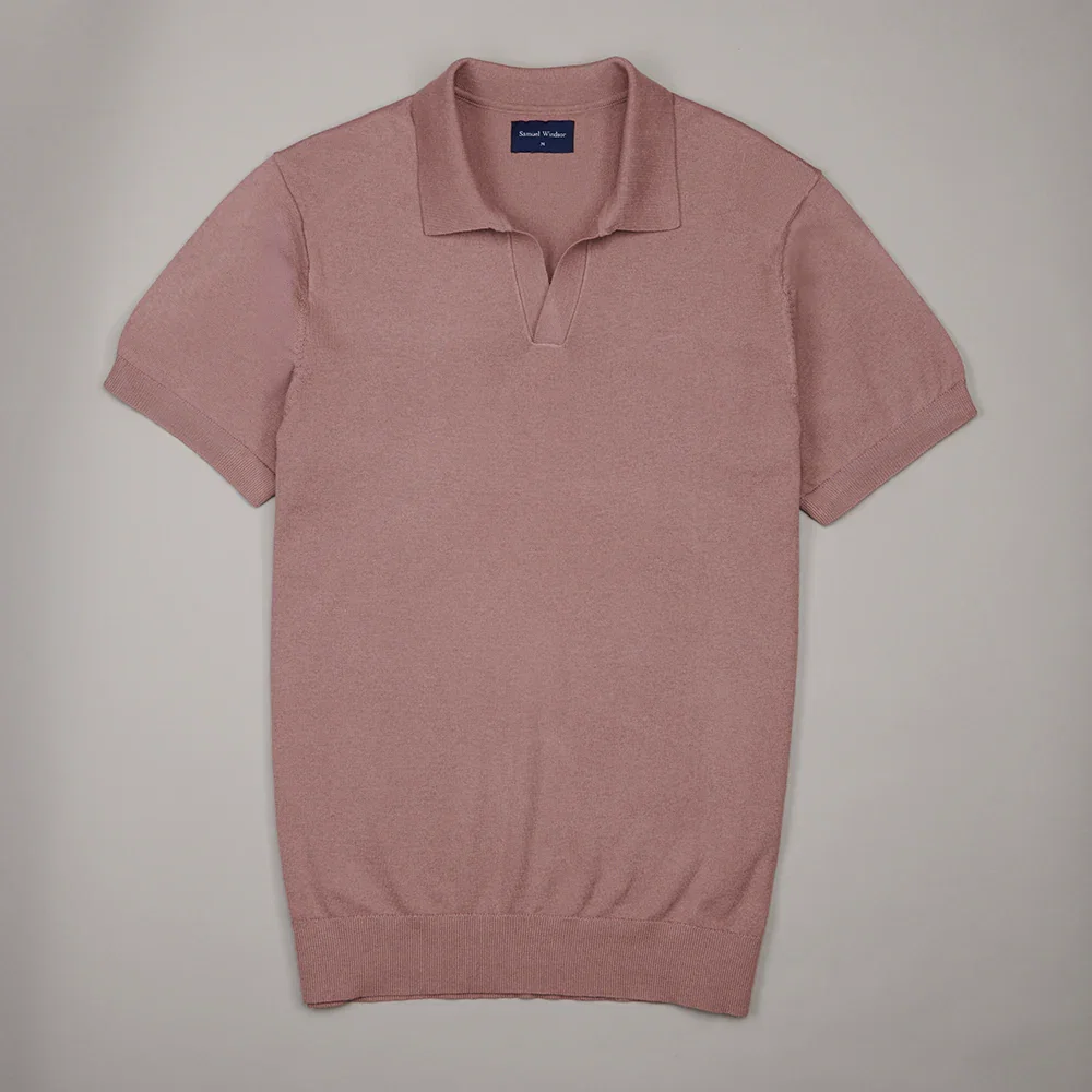 Image of Open Collar Knitted Polo - Dusky Pink