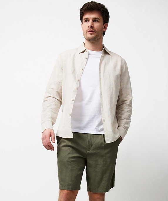 Khaki Linen Viscose Shorts