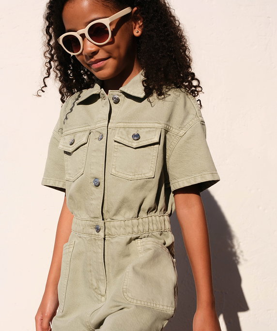 Khaki Denim Short Sleeve Playsuit