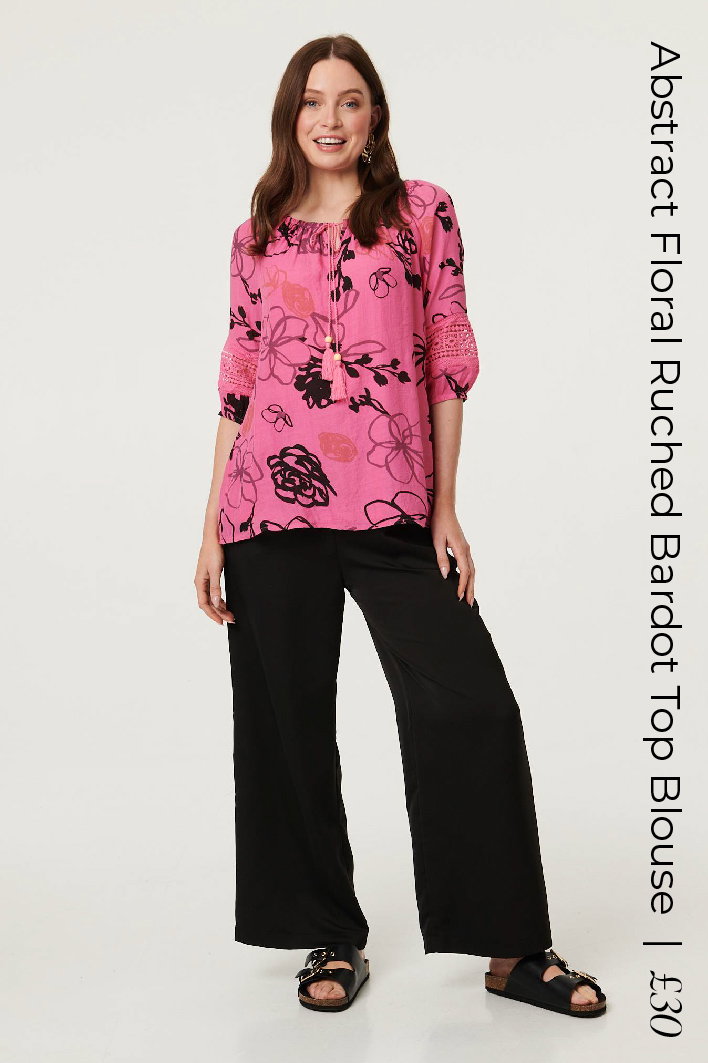 Abstract Floral Ruched Bardot Top Blouse | Shop Now