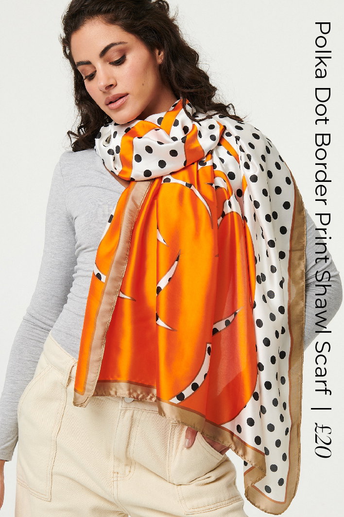 Polka Dot Border Print Shawl Scarf | Shop Now