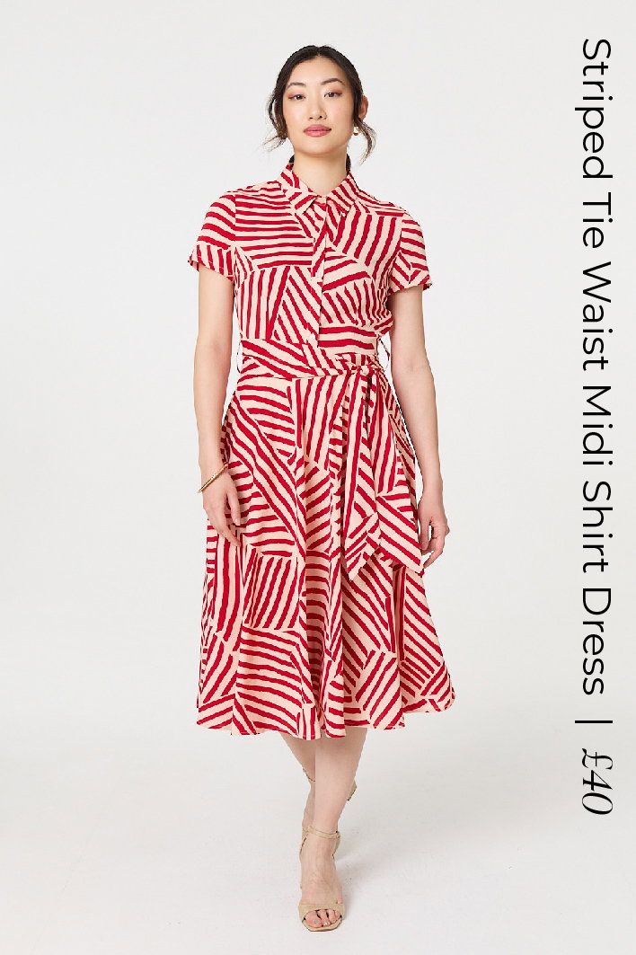 Striped Tie Waist Midi Shirt Dress | Shop Now