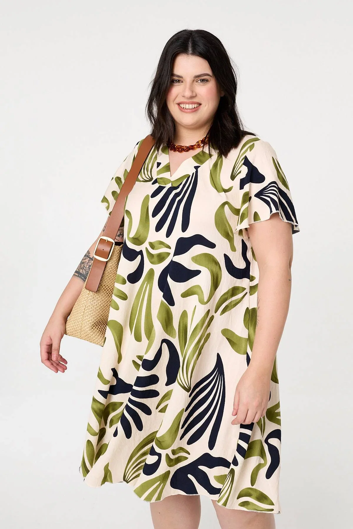 Curve Angel Sleeve Relaxed Midi Dress