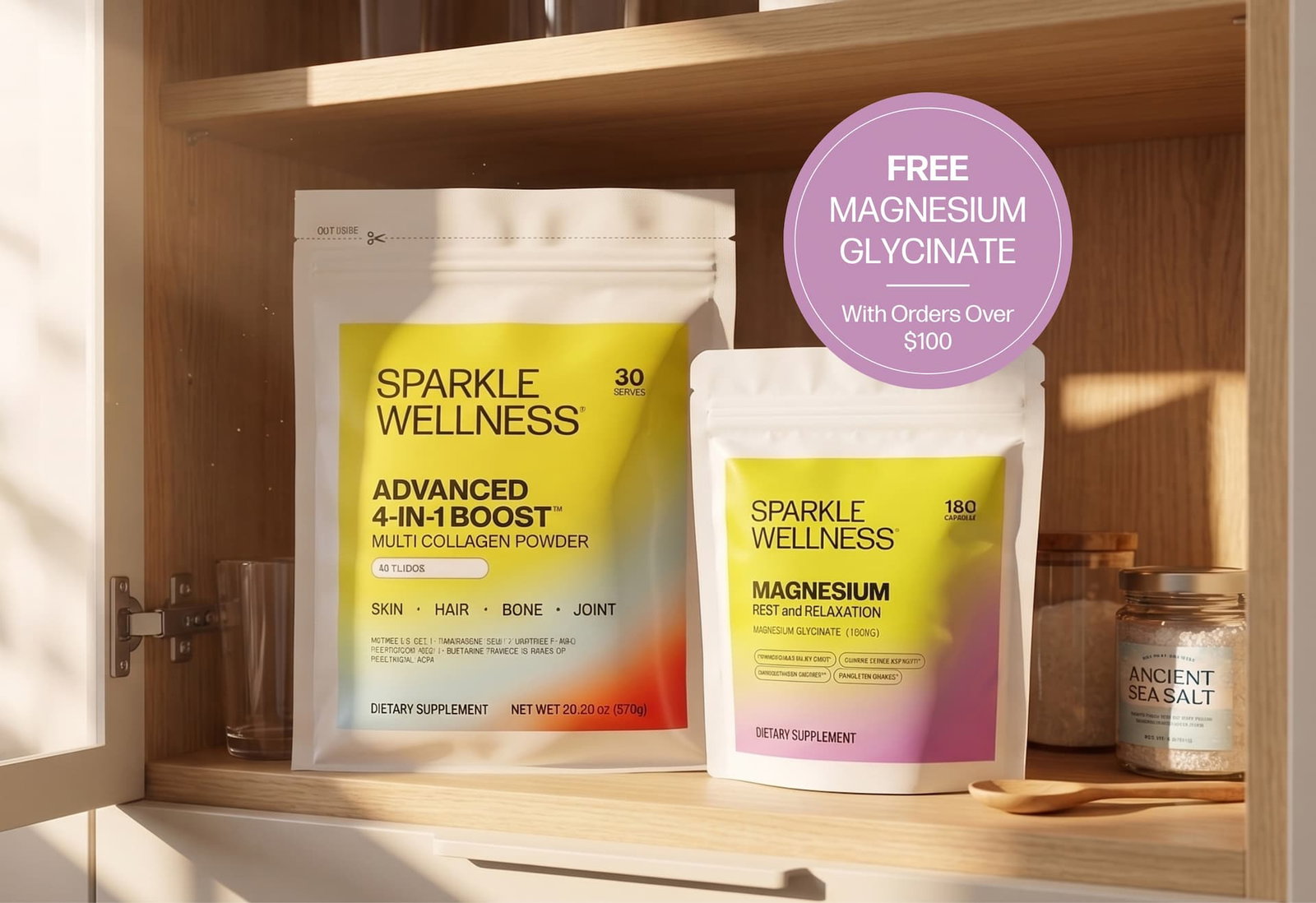 Sparkle Wellness Advanced 4-in-1 Boost multi-collagen. FREE Magnesium Glycinate with any $100+ purchase. Shop now.