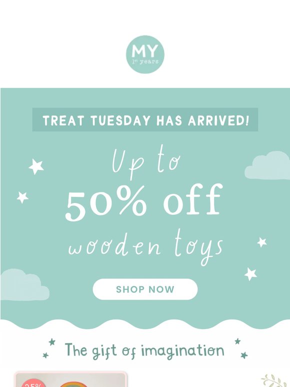 Treat Tuesday 💚 Up to 50% off wooden toys