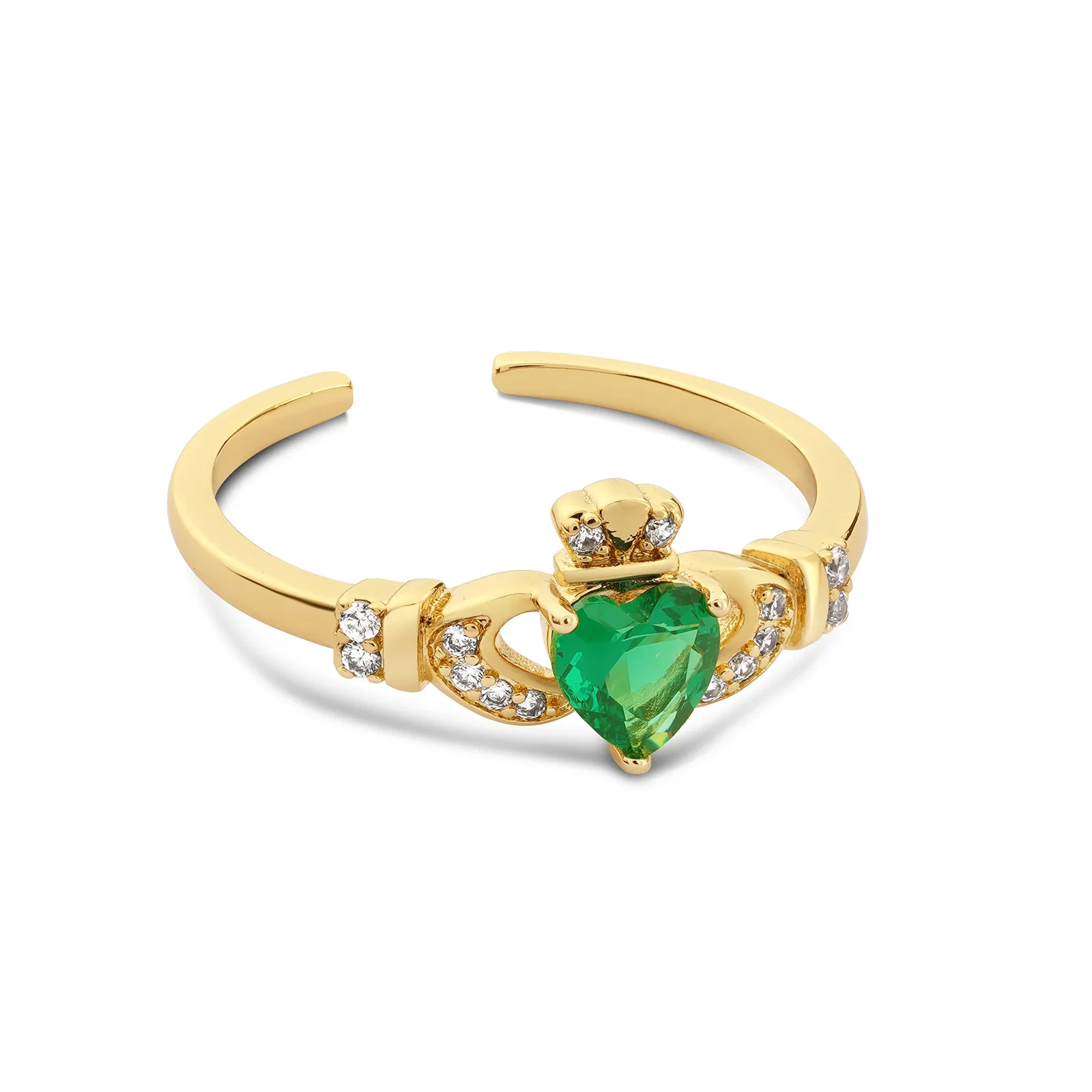 Image of Gold Plated Emerald Green Claddagh Ring
