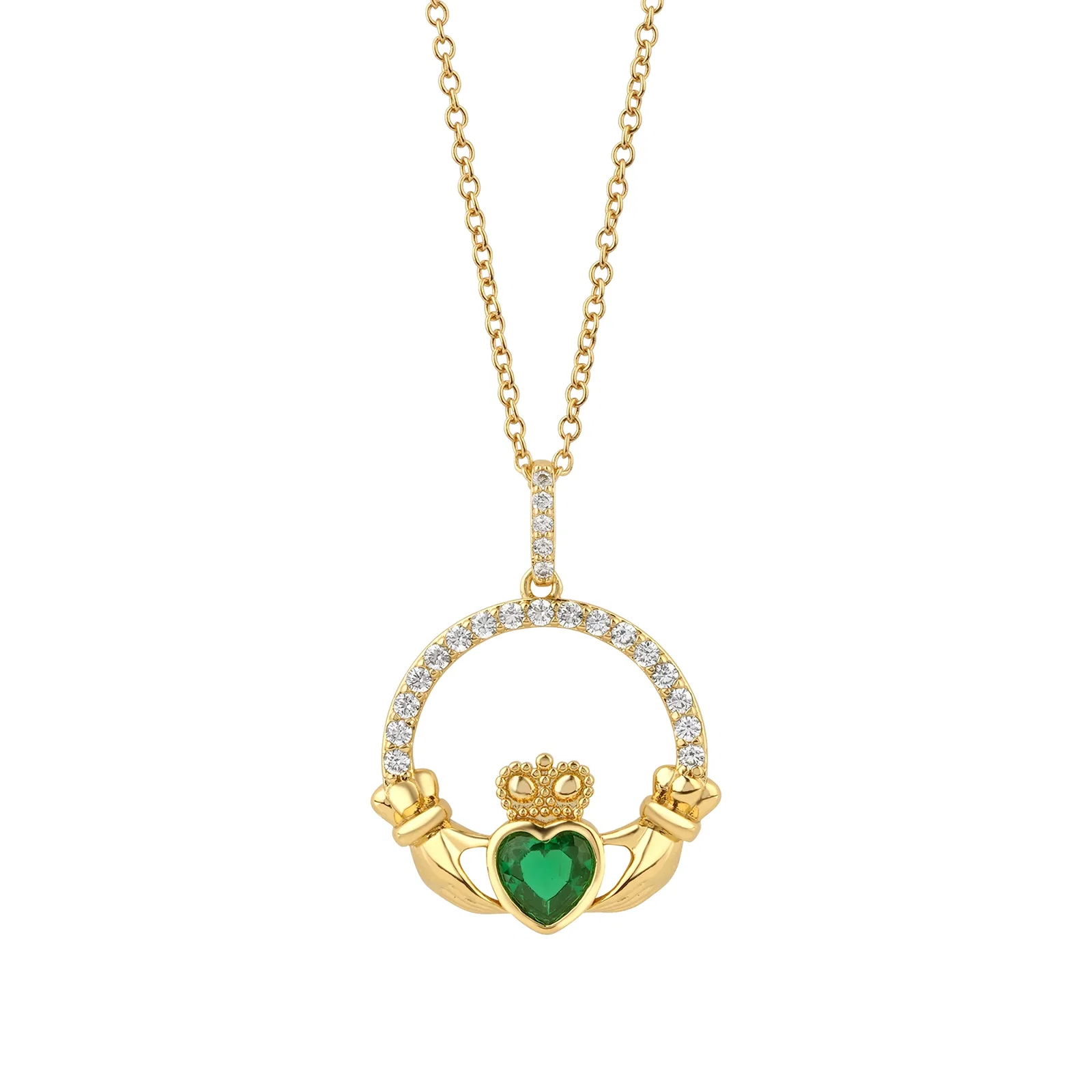 Image of Gold Plated Emerald Green Claddagh Pendant