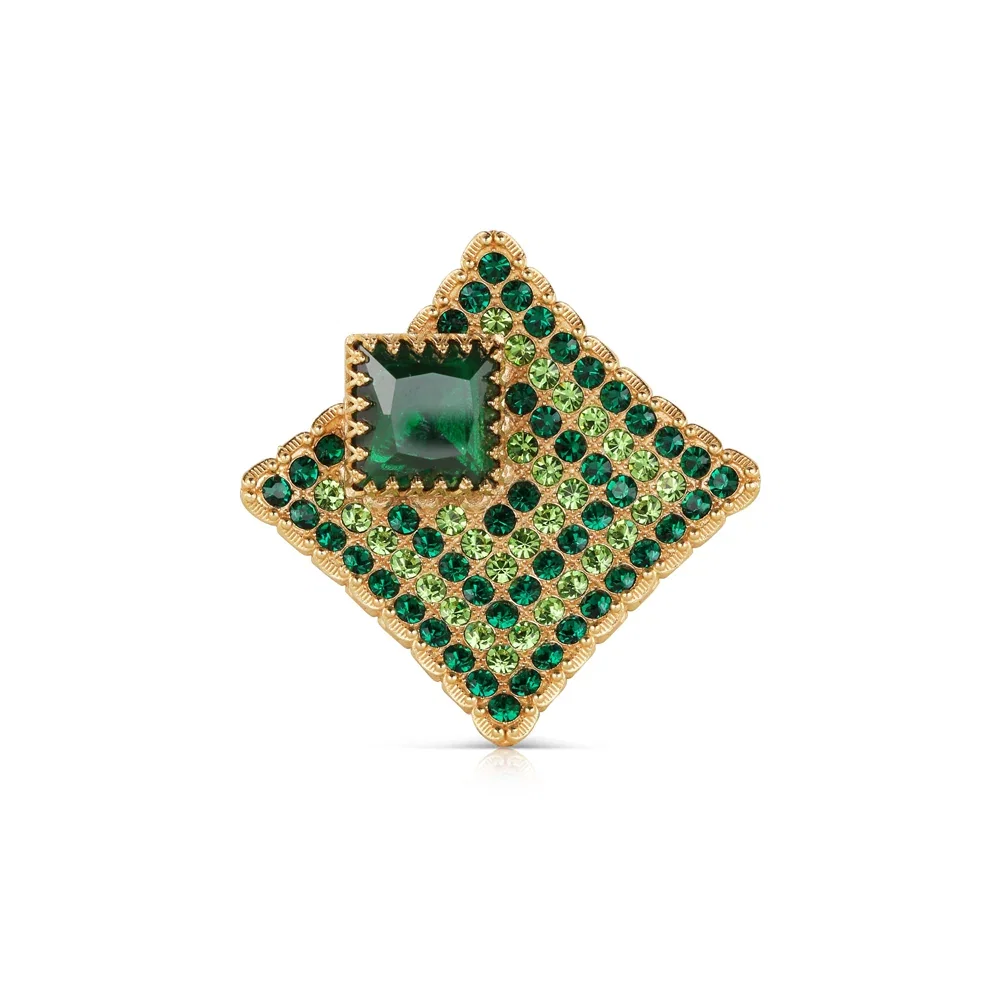 Image of Gold Plated Square Brooch with Green Stones