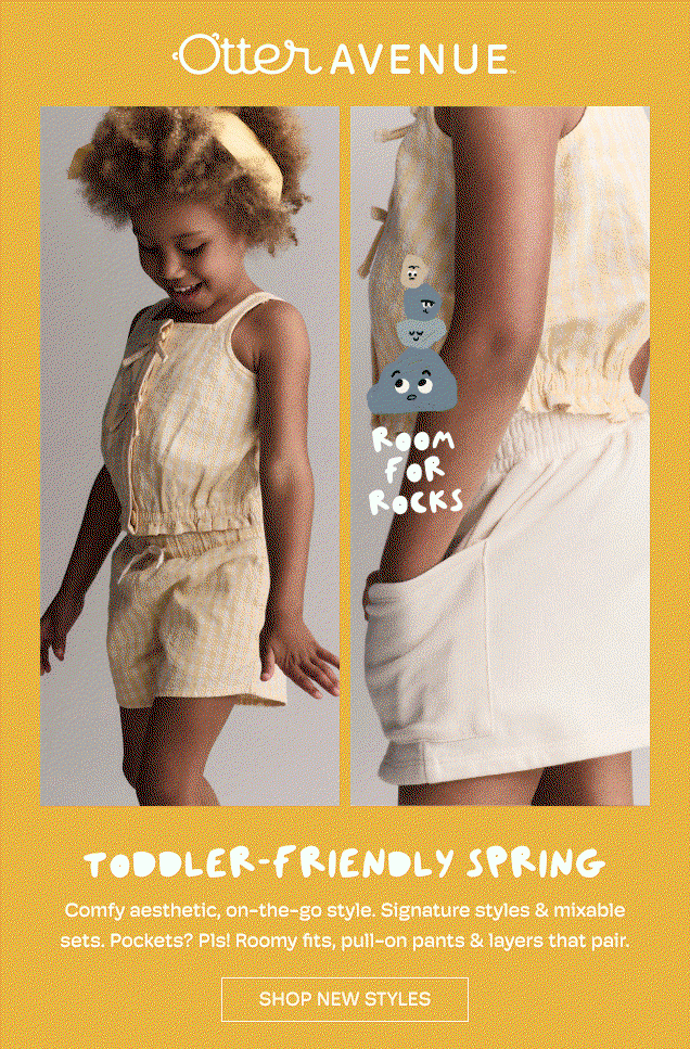 Toddler-Friendly Spring | Comfy aesthetic, on-the-go style. | Signature styles & mixable sets. Pockets? Pls! | Roomy fits, pull-on pants & layers that pair. | Shop New Styles
