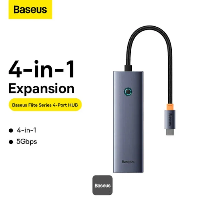 OS-Baseus UltraJoy Series 4-Port HUB Space - Grey