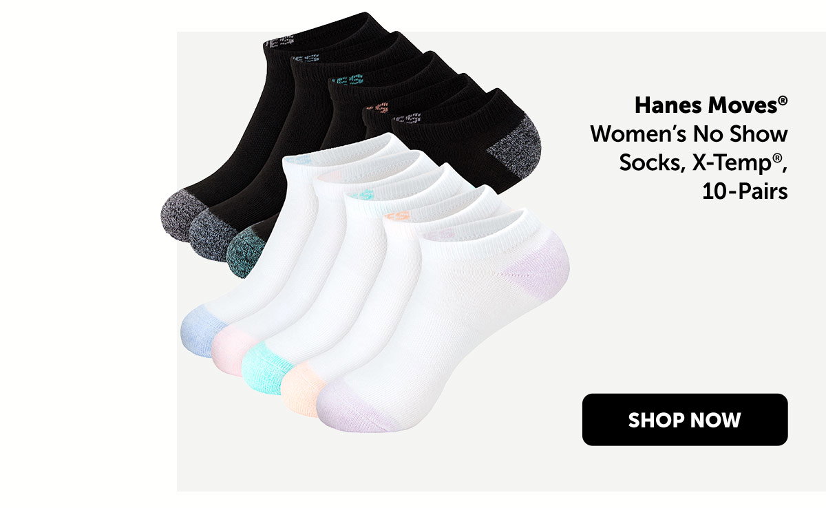 Hanes Moves Women’s No Show Socks, X-Temp, 10-Pairs