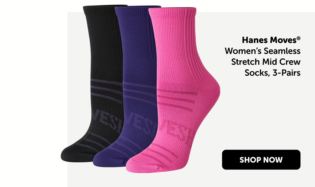 Hanes Moves Women’s Seamless Stretch Mid Crew Socks, 3-Pairs