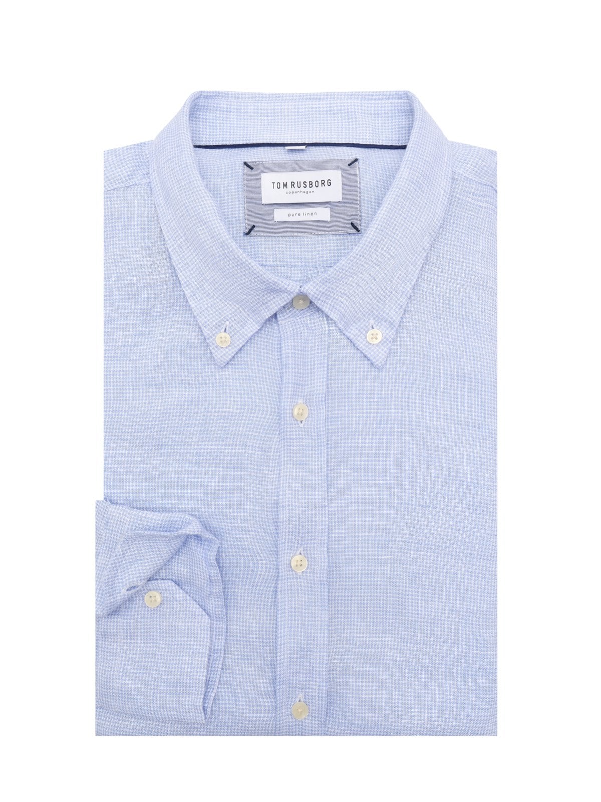 Patterned linen shirt with button-down collar