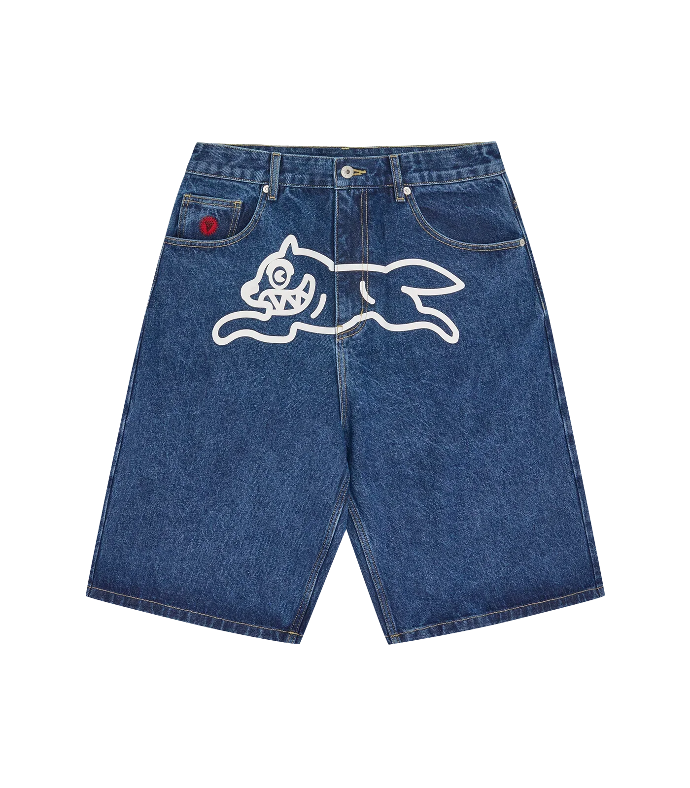 Image of RUNNING DOG TRIPLE SCOOP DENIM SHORTS - MID WASH BLUE