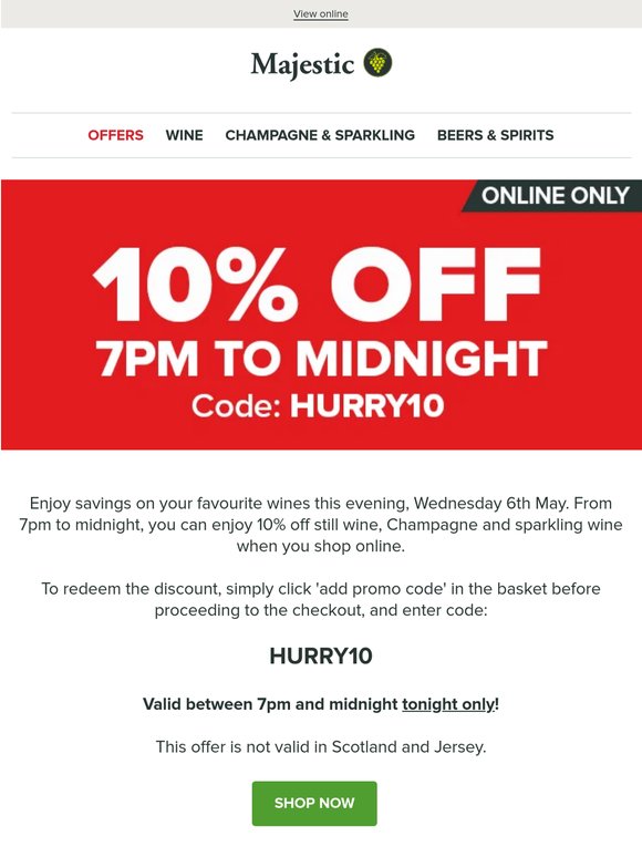 Tonight only: Enjoy 10% off online purchases from 7pm