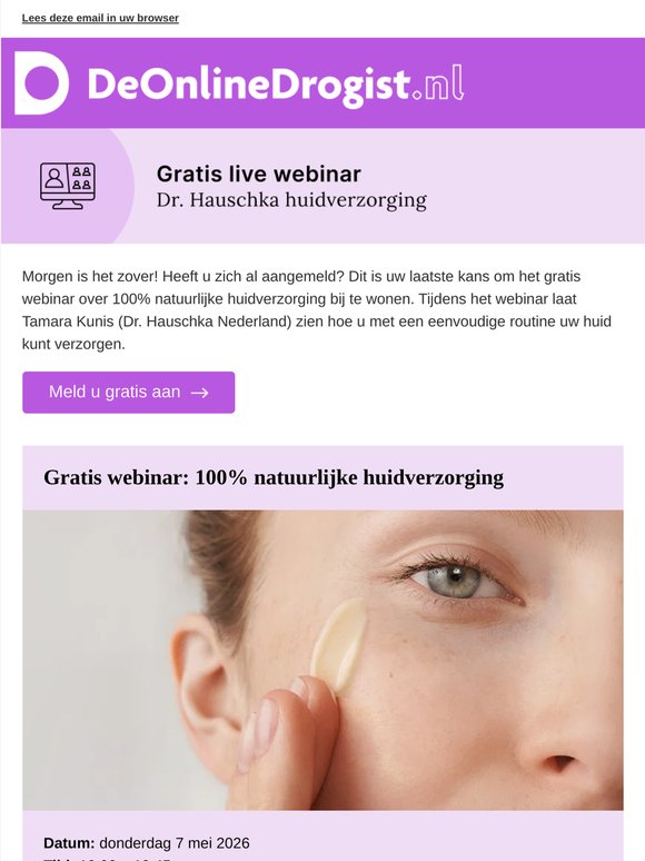 ⏰Morgen: gratis webinar huidverzorging