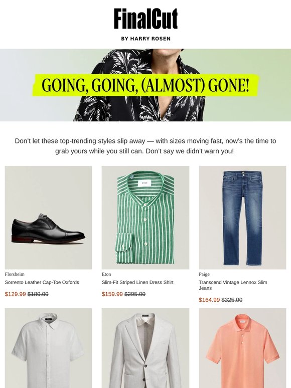 ALMOST GONE: Shop Top-Sellers from Florsheim, Eton, and Paige and More
