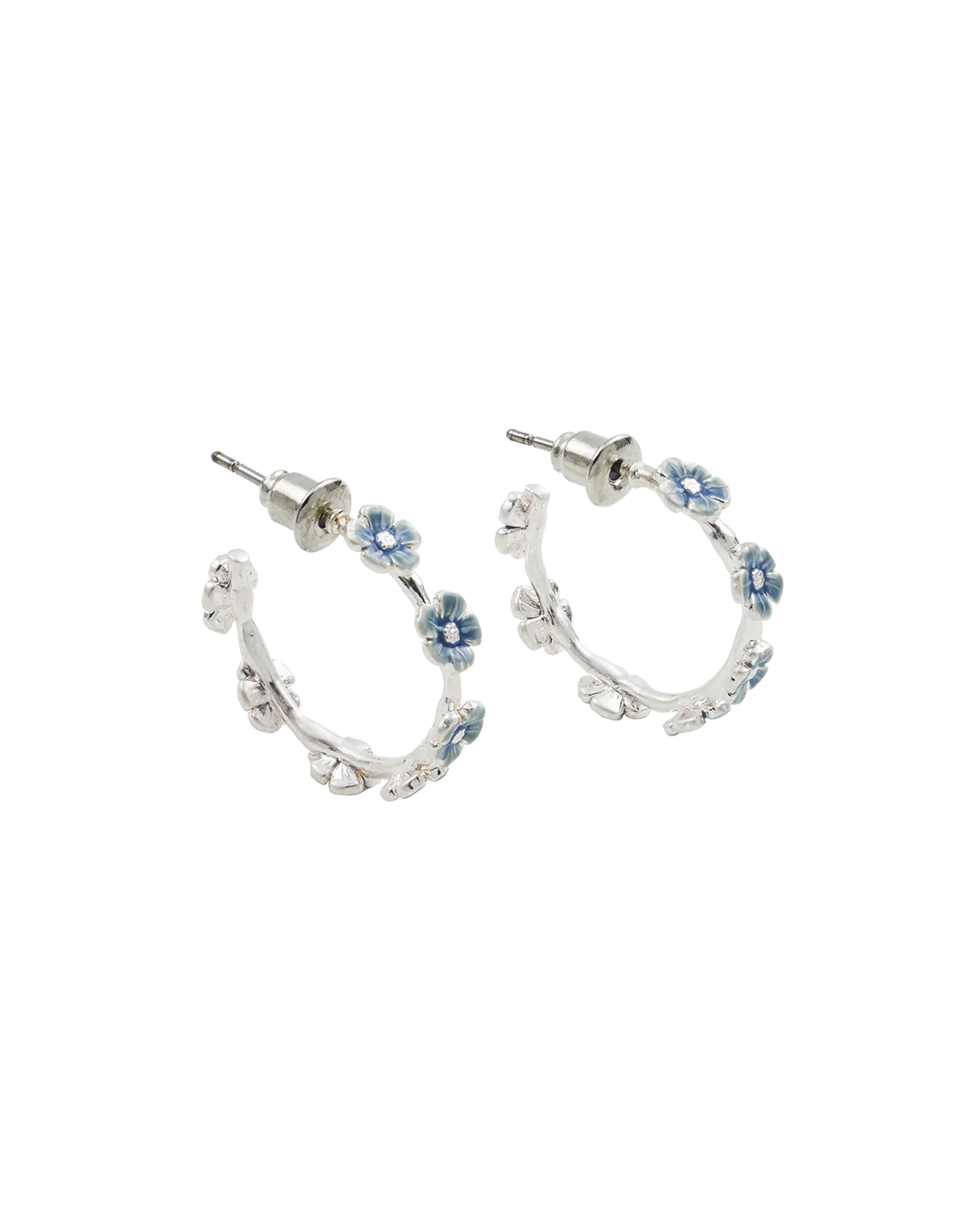 Image of Forget Me Not Silver Stud Hoop Earrings