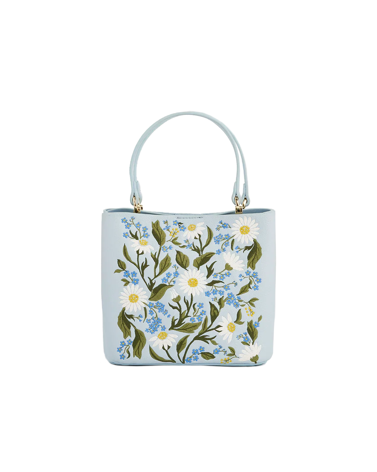 Image of Emma Forget Me Not  Blue Embroidered Bucket Bag