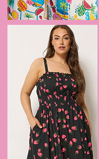 YOURS zwarte midi-jurk met aardbeienprint