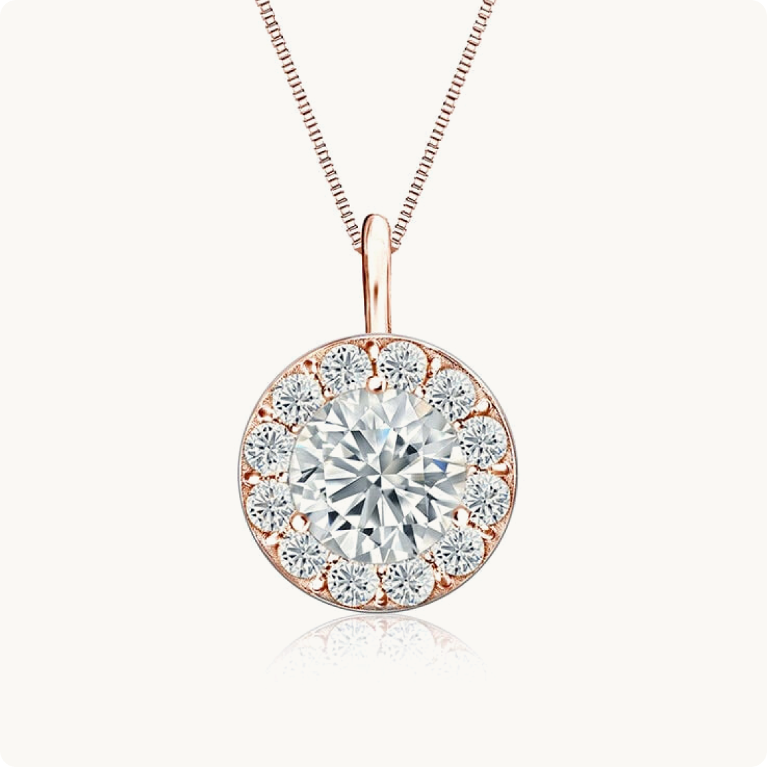 White Diamond Halo 3/4ct. Pendant in 14k Rose Gold