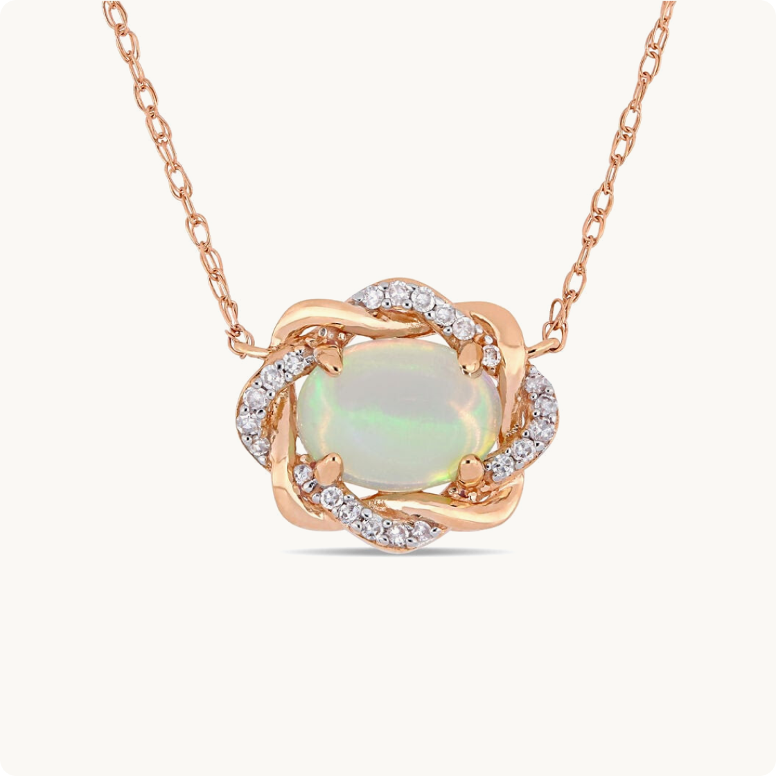 Ethiopian Blue-Hued Opal & Diamond Woven Halo Necklace in Rose Gold