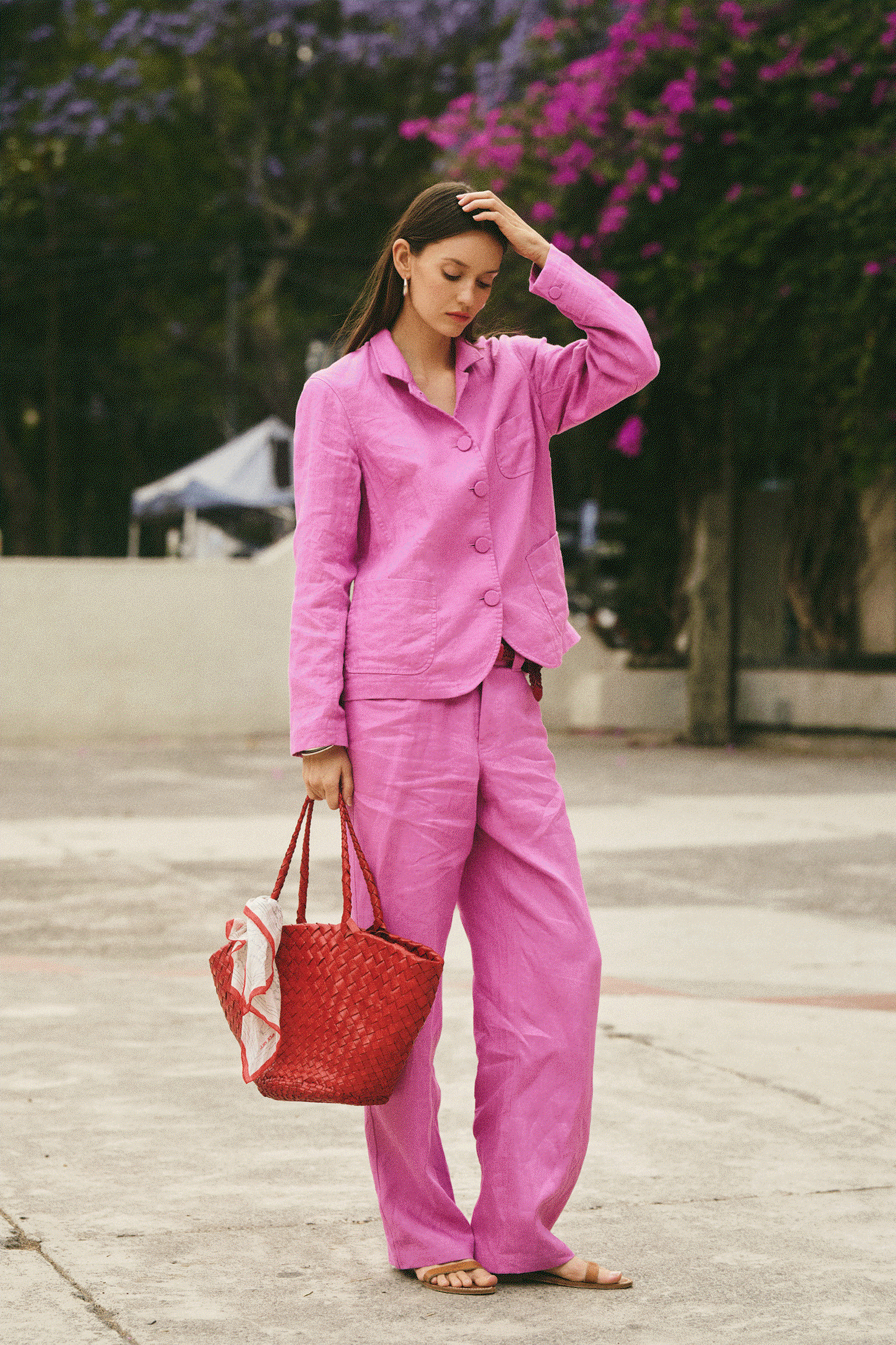 Woman wearing pink suit