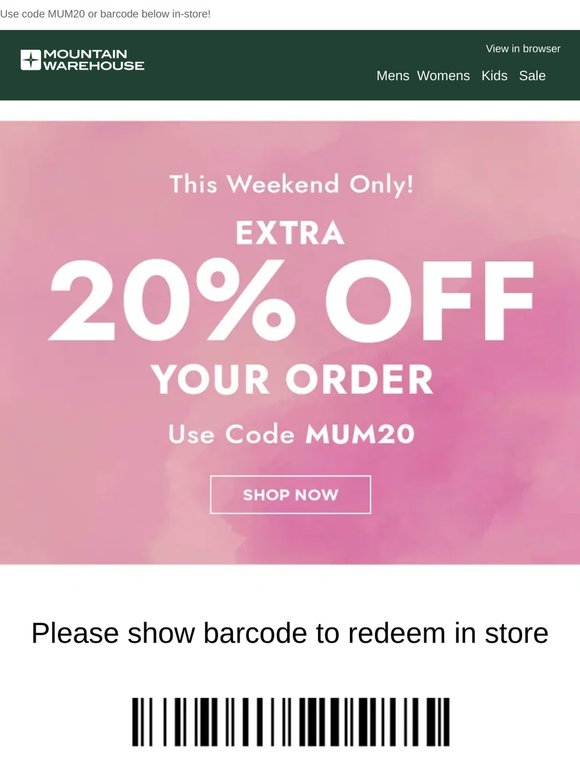 Extra 20% off this weekend! 🎉