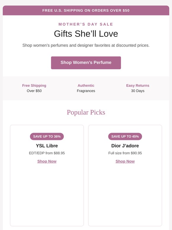 Up to 80% Off Women’s Fragrances + Free U.S. Shipping