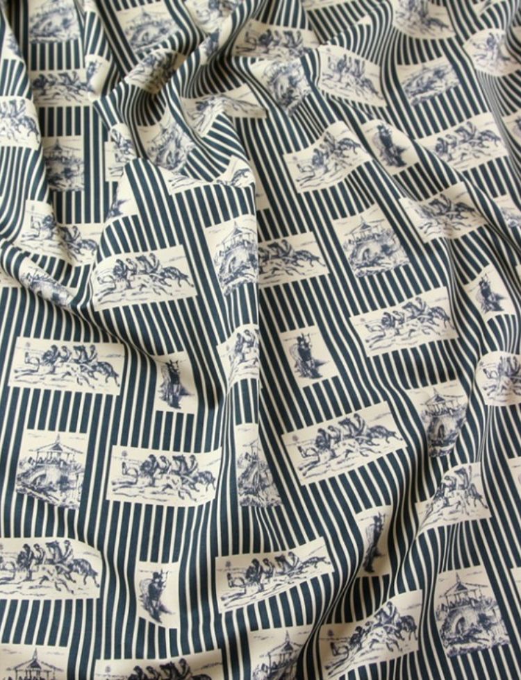 Cotton Lawn Fabric Beige & Navy Blue
