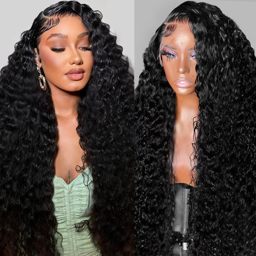 250 Density 30 38 Inch Long 13x6 Deep Wave Lace Front Wigs Human Hair Deep Part Curly Lace Front Wigs Pre Plucked Human Hair Wigs For Women