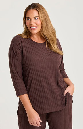Cosy Rib Lounge Top in Cocoa Bean