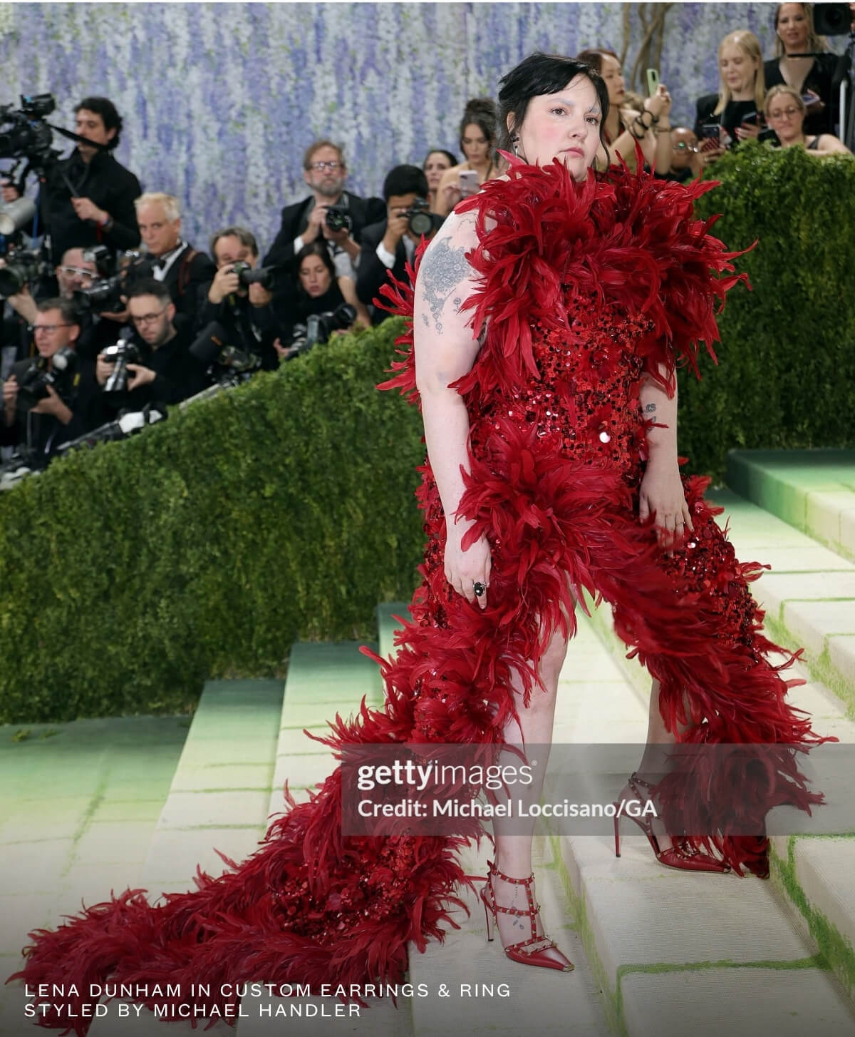 Lena Dunham in custom earrings & ring styled by Michael Handler