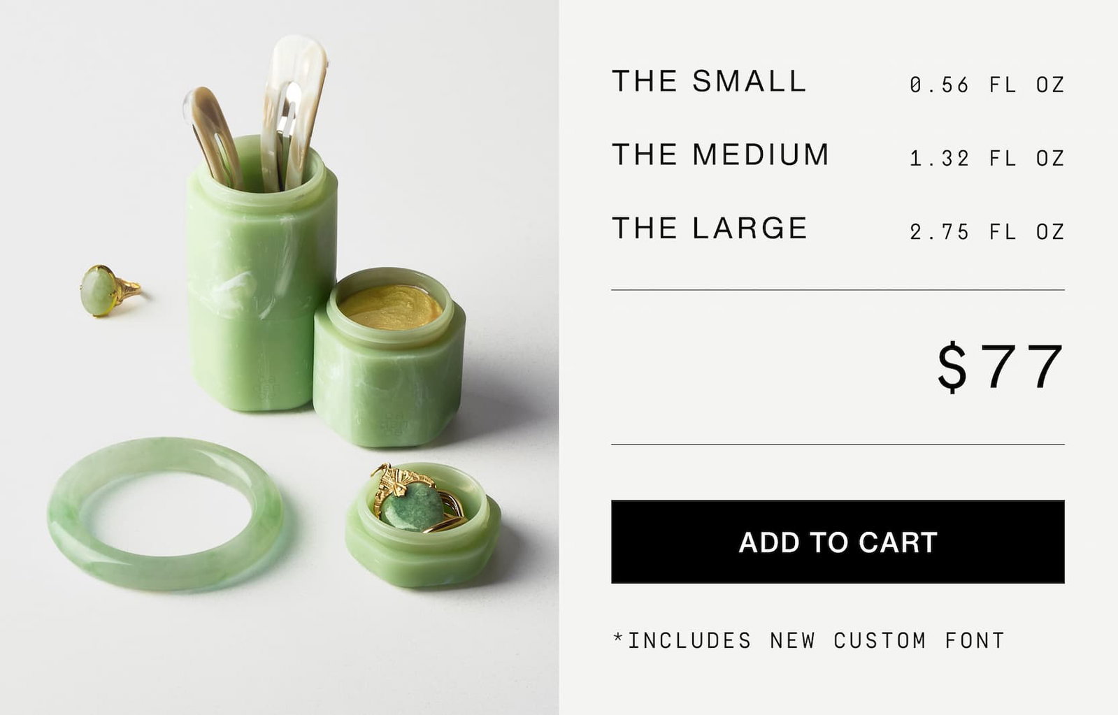 Click to shop The Jade Edit. Includes a Small, Medium and Large Capsule in Jade plus new custom font on pre-set tiles: Ritual, Reset, Recharge. Image of The Jade Edit.