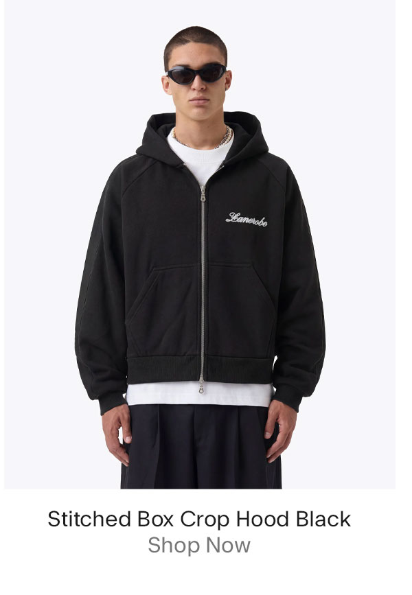 Stitched Box Crop Hood Black