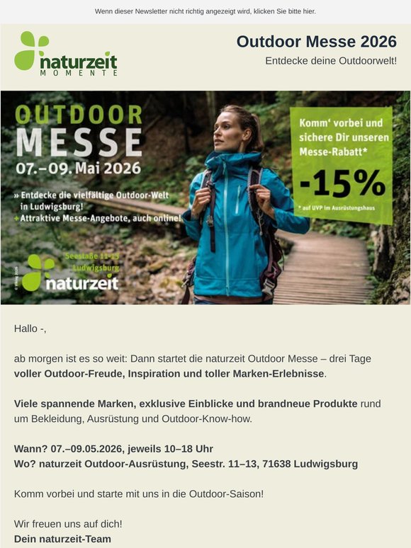 Outdoor Messe ab 07. Mai bei naturzeit