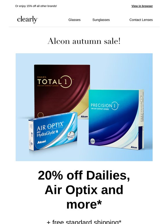 20% off all Alcon contacts + free standard shipping