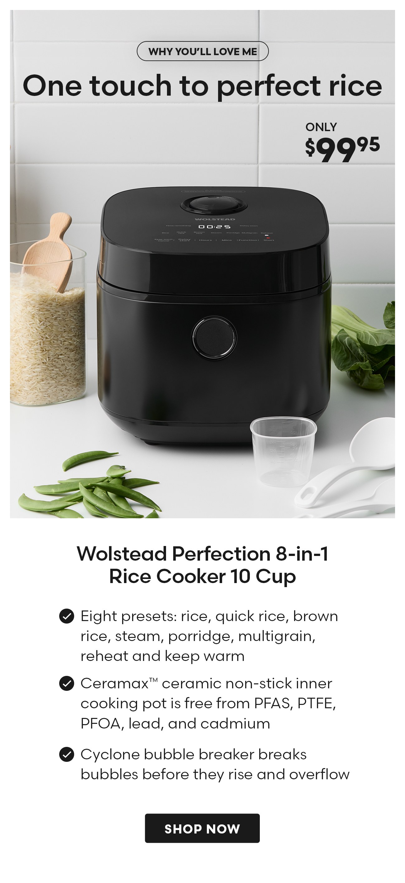 Wolstead Perfection 8-in-1 Rice Cooker 10 Cup
