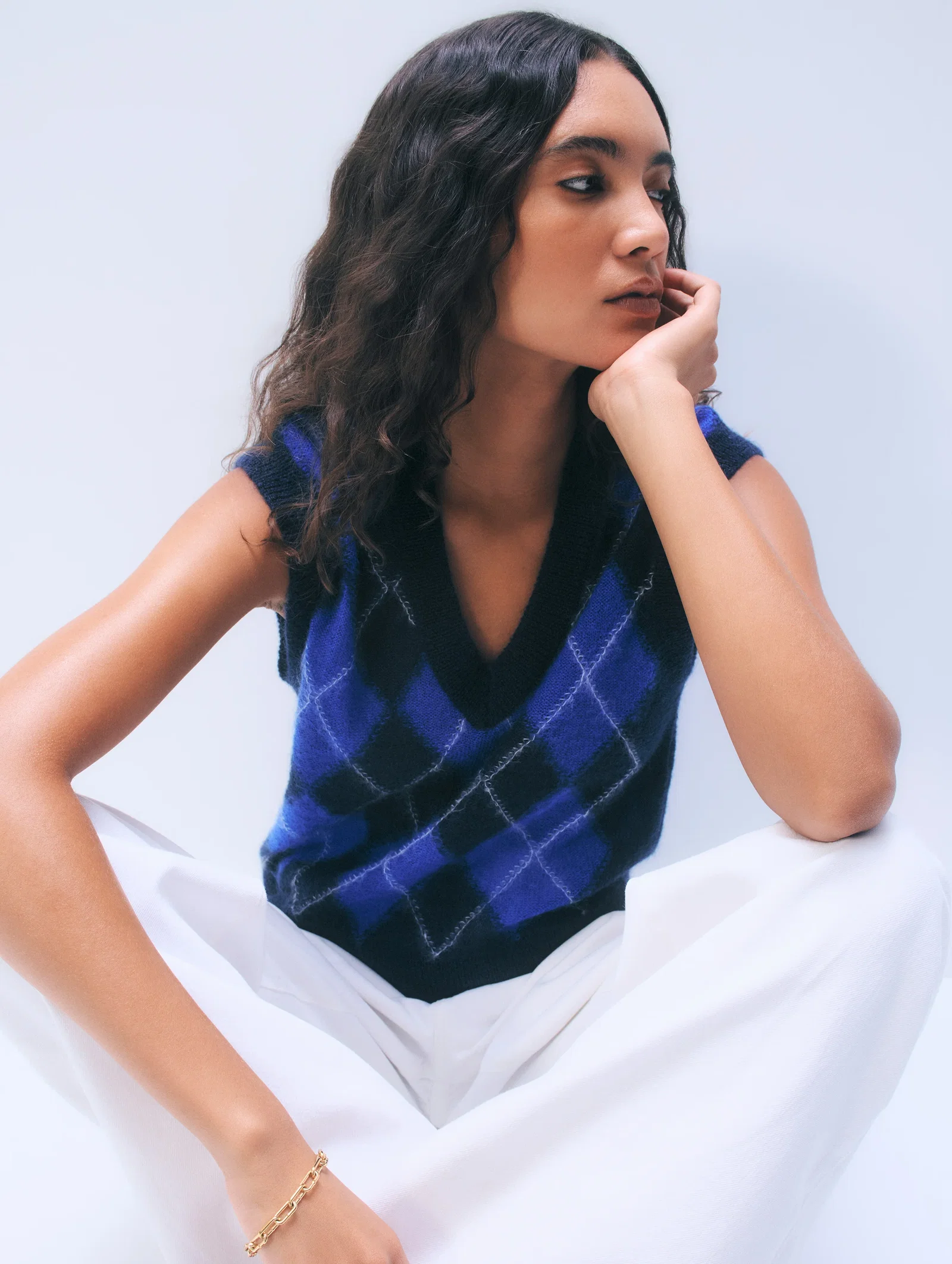 Image of Mohair Luxe Argyle Vest | Blue Argyle