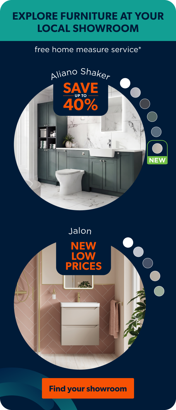 Explore furniture at your local showroom | Free home measure service | Save up to 40% on Aliano Shaker range | New low prices on Jalon range