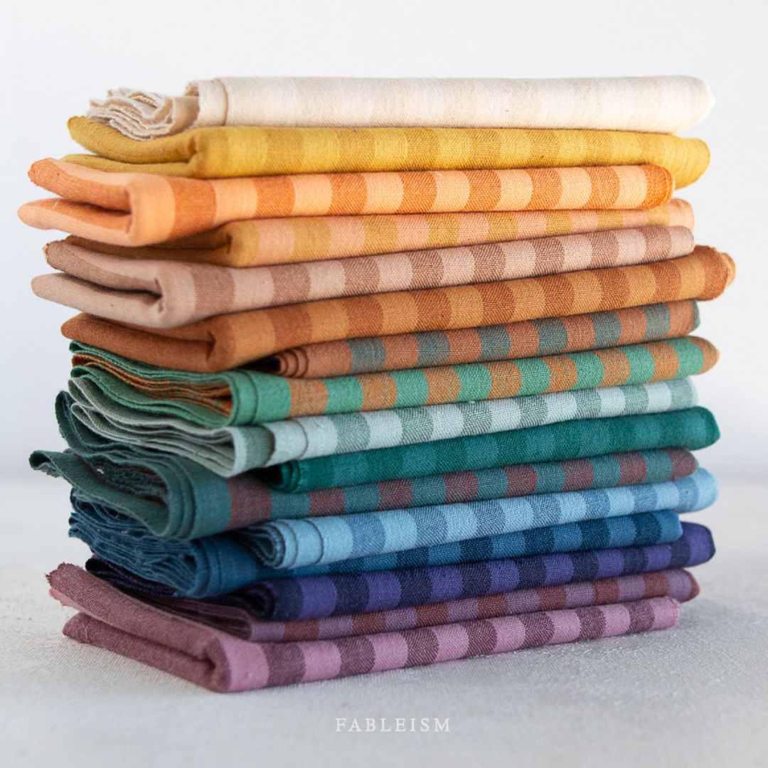 Fableism Sun Stripes Yarn Dyed Woven Cotton Fabric Bottle Green