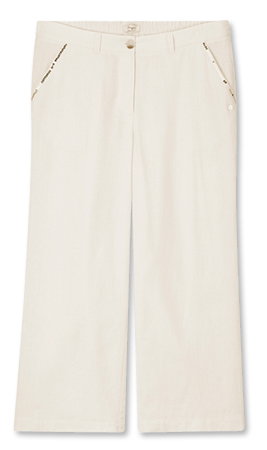 Helle lange Leinenhose mit Pailletten an den Taschen
