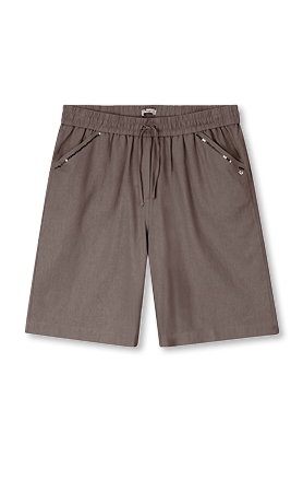 Dunkelbraune kurze Leinenhose mit Bindeband