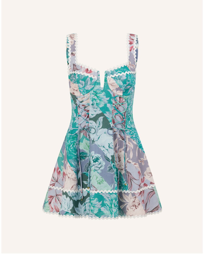 The Chloe Lace Up Dress in the Jardin Raye Print.