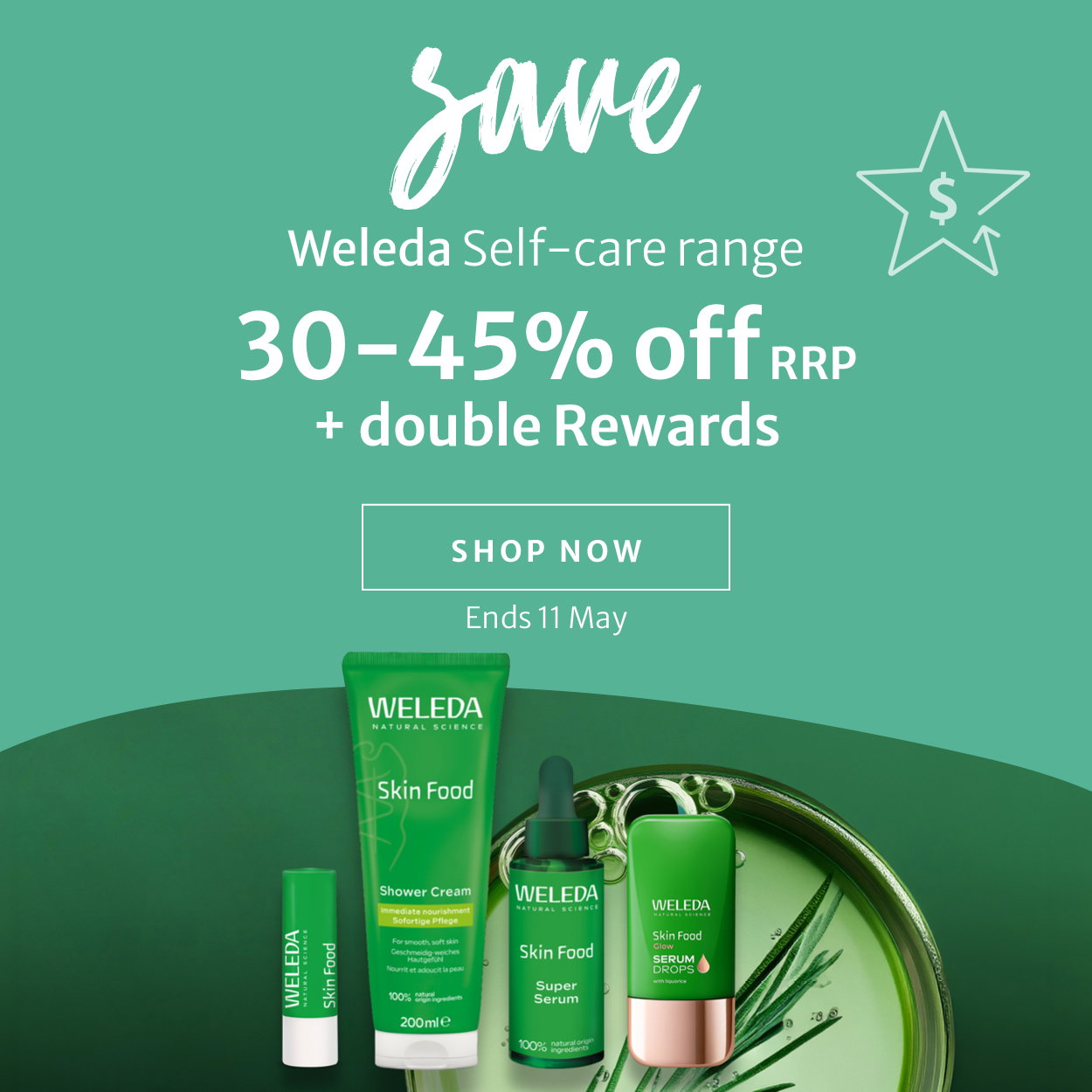 30-45% off RRP + double Rewards on Weleda Self-care range