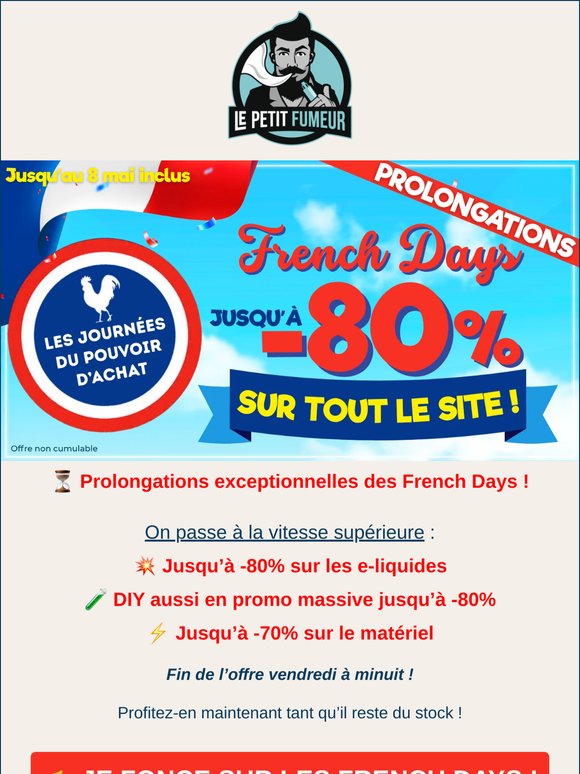 Prolongations 🇫🇷 Jusqu’à -80% sur tout le site !