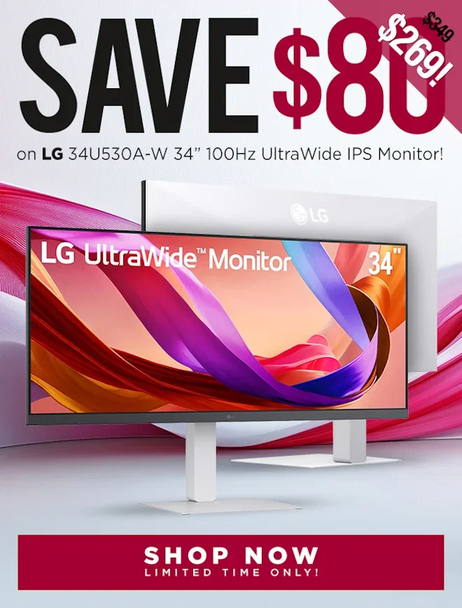 SAVE LG 34U530A-W 34inch 100Hz UWFHD IPS Monitor