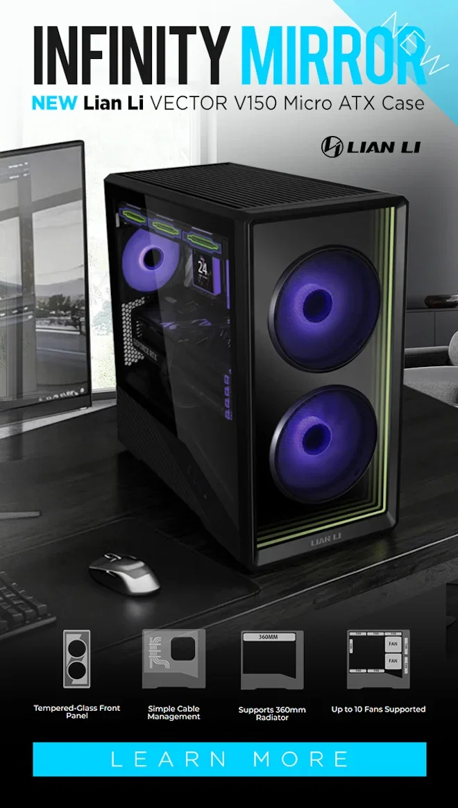 NEW Lian Li Vector VECTOR V150 Micro ATX Case, Tempered Glass Side Panels